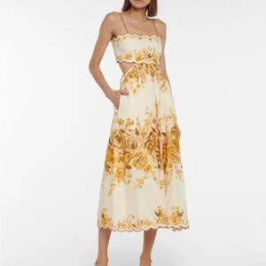 Zimmermann Aliane Floral Linen Midi Dress - Yellow